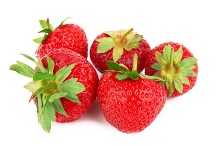 Pile of fresh red strawberries isolated on white backgroundの写真素材