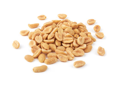 Salted peanuts isolated on a white backgroundの写真素材