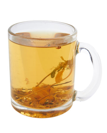 Herbal tea in cup on white backgroundの写真素材