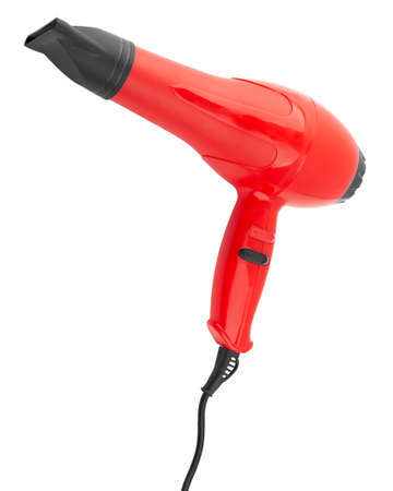 Red hair dryer isolated on a white backgroundの写真素材