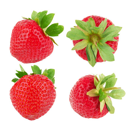 Fresh red strawberries isolated on white backgroundの写真素材