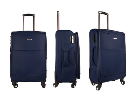 Blue suitcase isolated on a white backgroundの写真素材