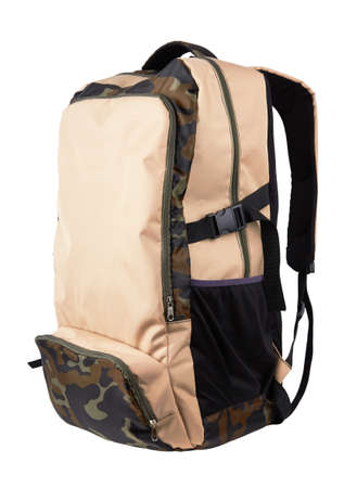 Camouflage backpack for the forest or military isolated on white backgroundの写真素材