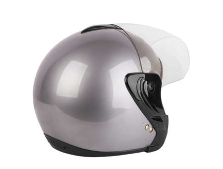 Gray motorcycle helmet isolated on white backgroundの写真素材