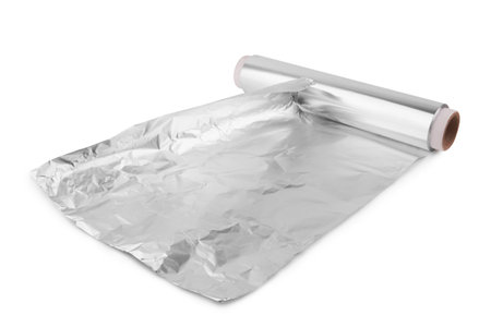 A roll of aluminum foil isolated on white backgroundの写真素材