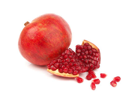 Sliced pomegranate path isolated on a white backgroundの写真素材