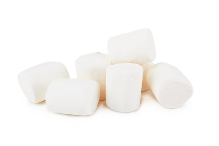 Heap of delicious marshmallows isolated on whiteの写真素材