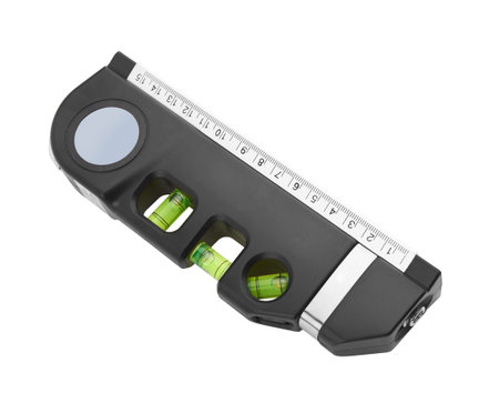 Black building level, balance ruler, isolated on a white background.