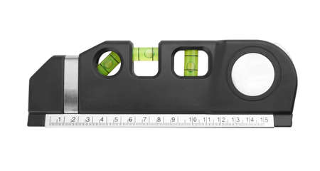 Black building level, balance ruler, isolated on a white background.の写真素材
