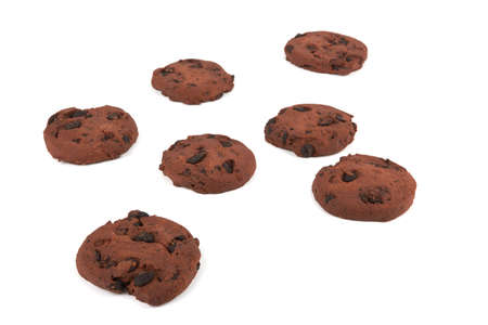 Chocolate chip cookies isolated on white backgroundの写真素材