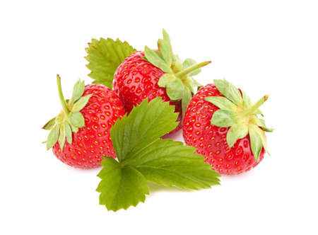 Pile of fresh red strawberries isolated on white backgroundの写真素材
