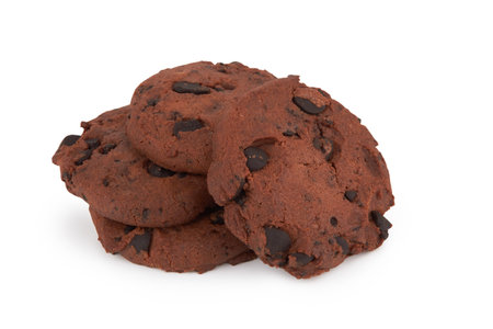 Chocolate chip cookies isolated on white backgroundの写真素材