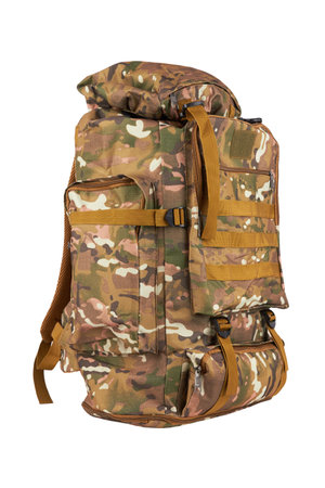 Camouflage backpack for the forest and military backpack isolated n whiteの写真素材