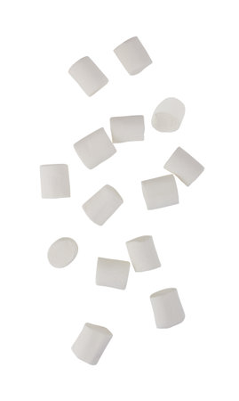 Heap of delicious marshmallows isolated on white backgroundの写真素材