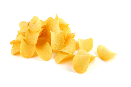 Potato chips isolated on a white backgroundの写真素材