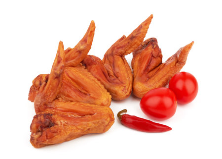 Smoked chicken wings isolated on a white backgroundの写真素材