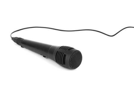 Musical microphone isolated on a white backgroundの写真素材
