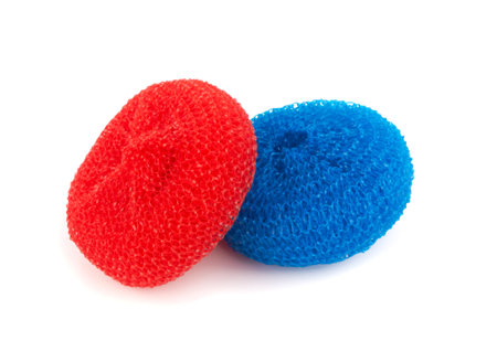 Colorful sponges for washing dishes on a white backgroundの写真素材