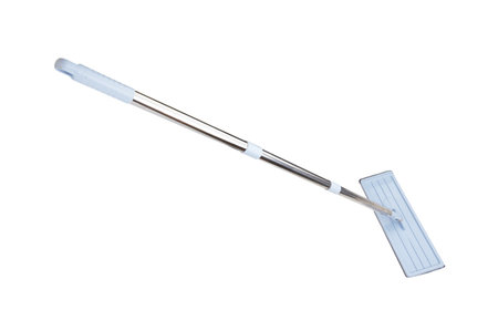 Blue plastic mop isolated on white backgroundの写真素材