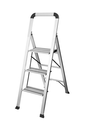 Metal folding ladder isolated on a white background.の写真素材