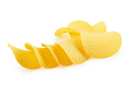 Potato chips isolated on a white backgroundの写真素材