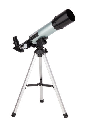 Modern telescope isolated on a white backgroundの写真素材