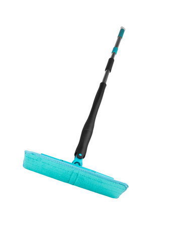 Green plastic mop isolated on white backgroundの写真素材