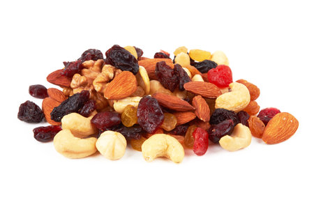 Mixed nuts isolated on white backgroundの写真素材