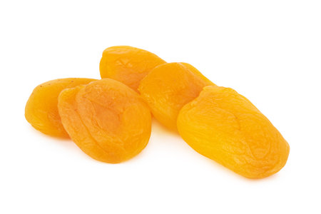 Dried apricots isolated on white backgroundの写真素材