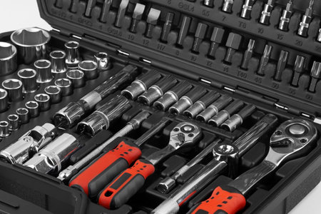 Set of tools for car repair in boxの写真素材