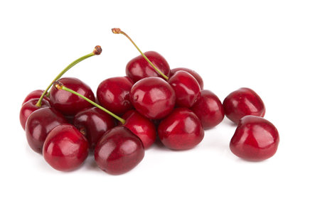 Red sweet cherry isolated on white backgroundの写真素材