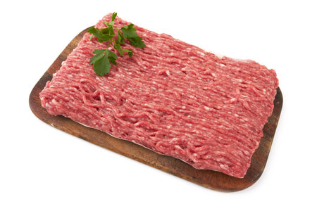 Fresh pork and beef minced meat isolated on a white background.の写真素材
