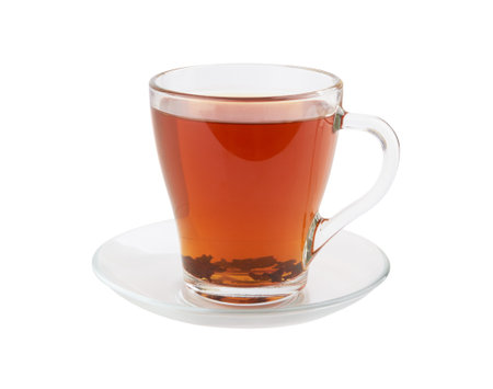 Glass of black tea isolated on white backgroundの写真素材