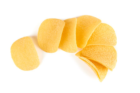 Potato chips isolated on a white backgroundの写真素材
