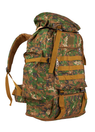 Camouflage backpack for the forest and military backpack isolated n whiteの写真素材