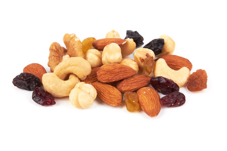 Mixed nuts isolated on white backgroundの写真素材