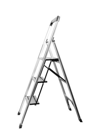 Metal folding ladder isolated on a white background.の写真素材