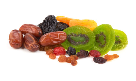 Dry fruits isolated on a white backgroundの写真素材