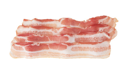 Fresh raw bacon isolated on white backgroundの写真素材