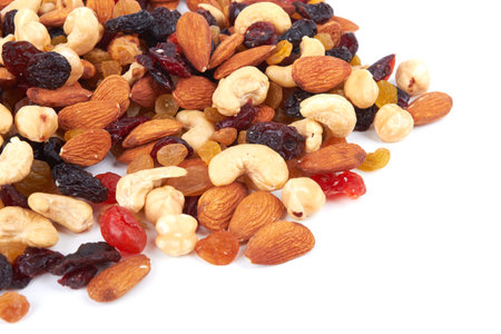 Mix of nuts isolated on white backgroundの写真素材