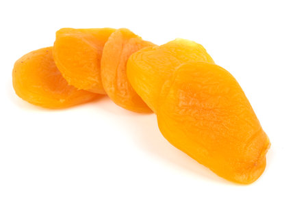 Dried apricots isolated on white backgroundの写真素材