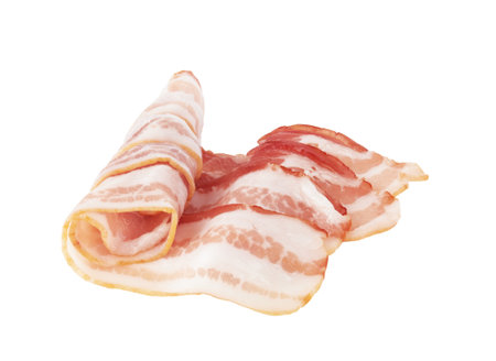 Fresh raw bacon isolated on white backgroundの写真素材