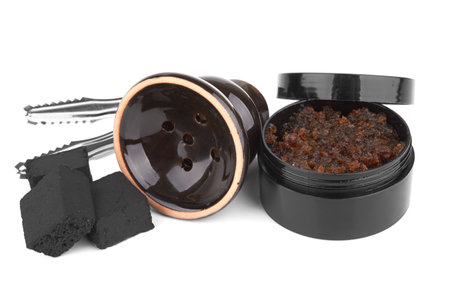 Coal with tobacco for hookah isolated on white backgroundの写真素材