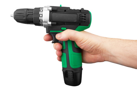 Screwdriver in hand isolated on a white backgroundの写真素材