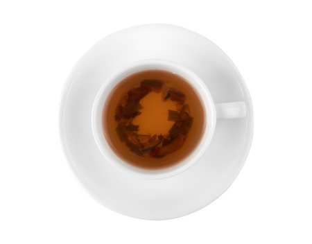 Herbal tea with berries on white backgroundの写真素材