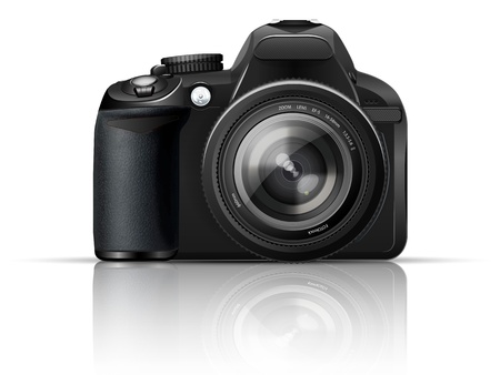 SLR camera on a white background with the reflection of theのイラスト素材