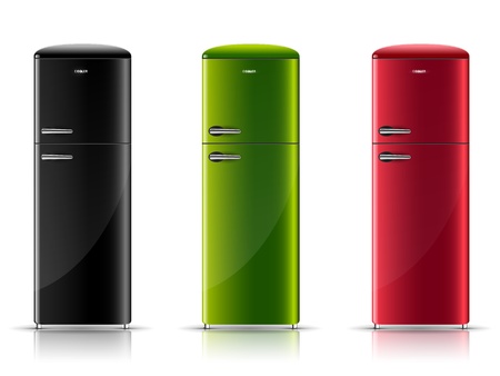 three realistic retro-refrigerator, black, green and redのイラスト素材