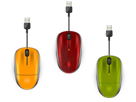 three color computer mouse on a white backgroundのイラスト素材