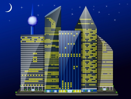 night city of skyscrapers under the shining of the moon and starsのイラスト素材