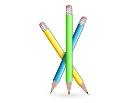 three crayons, crossed among themselves on a white backgroundのイラスト素材